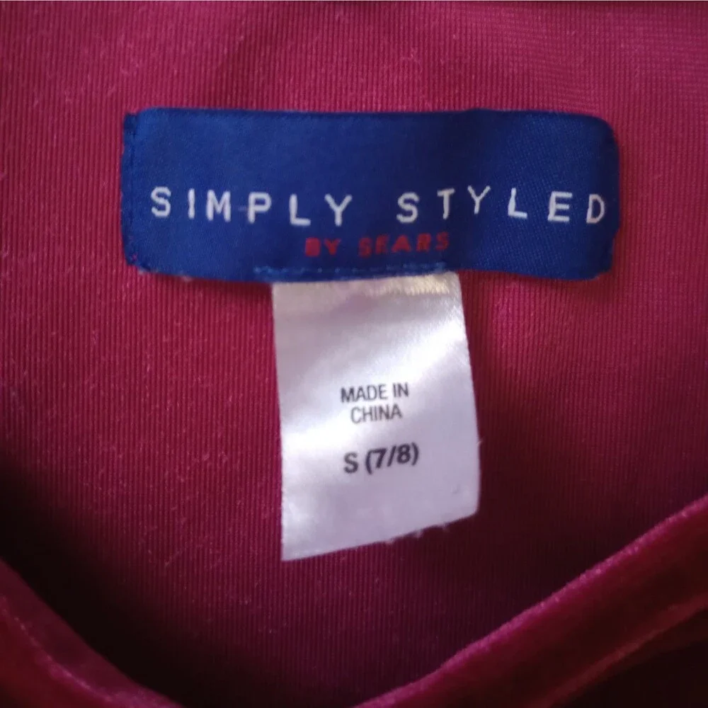 Simply Styled Crushed Red Velour Velvet 3/4 Sleeve Dress sz M 7/8 Girl Valentine